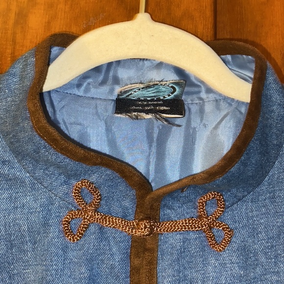 Isabella’s Journey Denim Expressions Long Coat,Faux Suede Cuffs,Embellishments - Picture 5 of 16